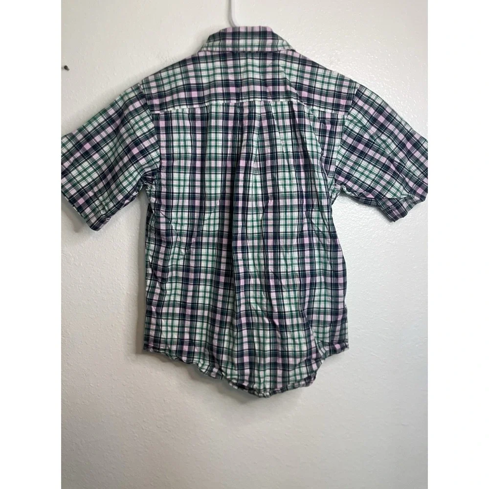 Ralph Lauren Kids Plaid Button Down Shirt Size S Green Pink Navy Short Sleeve